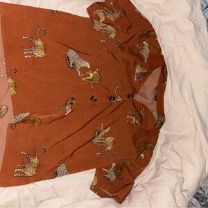 SHEIN Brown Button Down Shirt with Peter Pan Collar